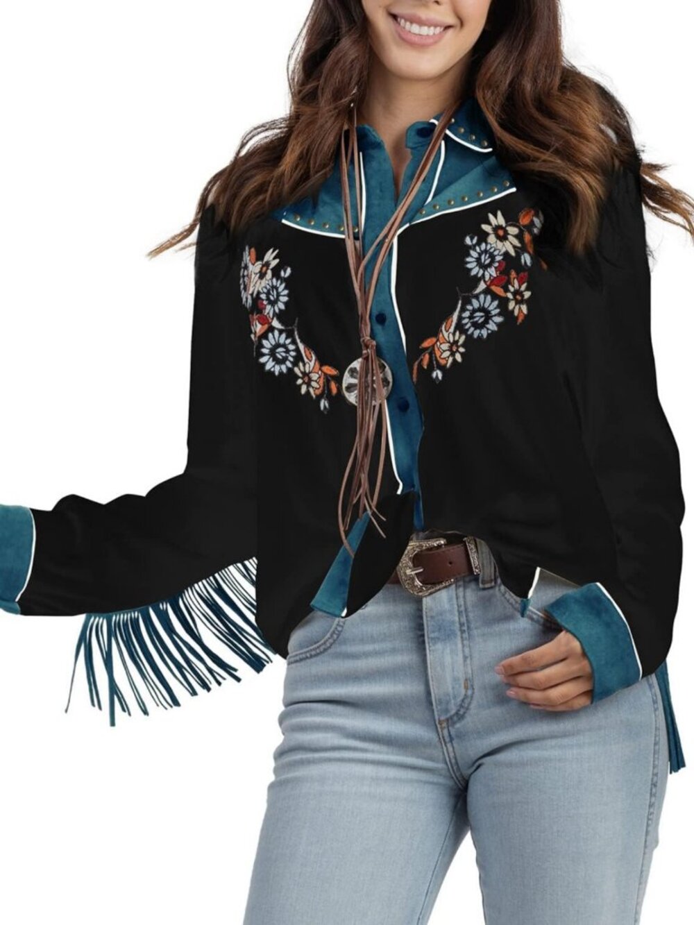 Western Embroidered Fringe Snap Shirt for Women - Perfect for Concerts